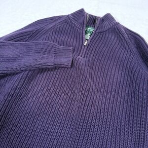 Lauren Ralph Lauren Purple Cotton Shaker Knit Quarter Zip‎ Sweater Mens Medium